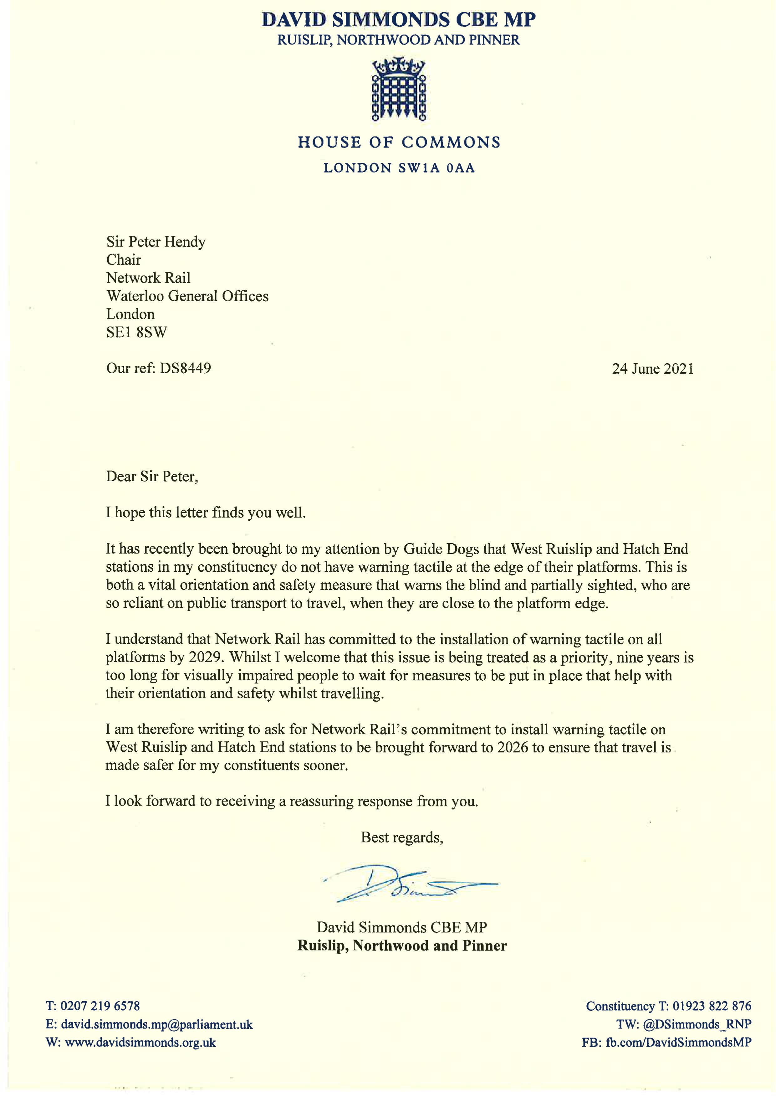 Letter to Sir Peter Hendy